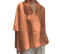 Camicie da donna in lino per l'estate, camicette in cotone e lino per il Regno Unito, camicetta a maniche corte con scollo a V, tinta unita, camicie per uscire fuori top, maglietta oversize, top