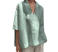 Camicie da donna in lino per l'estate, camicette in cotone e lino per il Regno Unito, camicetta a maniche corte con scollo a V, tinta unita, camicie per uscire fuori top, maglietta oversize, top
