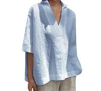 Camicie da donna in lino per l'estate, camicette in cotone e lino per il Regno Unito, camicetta a maniche corte con scollo a V, tinta unita, camicie per uscire fuori top, maglietta oversize, top