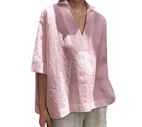 Camicie da donna in lino per l'estate, camicette in cotone e lino per il Regno Unito, camicetta a maniche corte con scollo a V, tinta unita, camicie per uscire fuori top, maglietta oversize, top