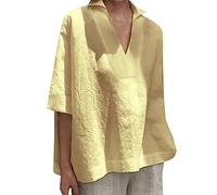 Camicie da donna in lino per l'estate, camicette in cotone e lino per il Regno Unito, camicetta a maniche corte con scollo a V, tinta unita, camicie per uscire fuori top, maglietta oversize, top