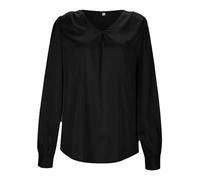 Camicie da donna in raso con scollo a V, eleganti camicette a maniche lunghe con scollo a V, casual, vestibilità larga, solida, elegante top da lavoro con glitter, Nero , XL