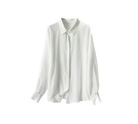 Camicie da donna in seta 100% vera seta tinta unita a maniche lunghe camicette a bottone 2022 Primavera Estate Ufficio Lady Top Bianco L