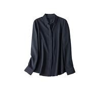 Camicie da donna in seta 100% vera seta tinta unita a maniche lunghe camicette a bottone 2022 Primavera Estate Ufficio Lady Top Blu Navy L