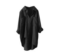 Camicie da donna oversize in cotone e lino camicette top a maniche lunghe alte basse abbottonate camicie taglie forti, 1A-nero, 5XL