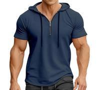 Camicie da golf da uomo con cerniera a un quarto a maniche corte con cappuccio, maglietta leggera da atletica estiva, blu navy, 3XL