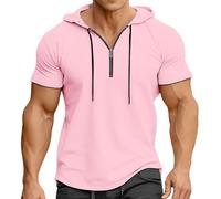 Camicie da golf da uomo con cerniera a un quarto a maniche corte con cappuccio, maglietta leggera da atletica estiva, rosa, L