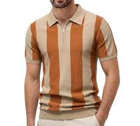 Camicie da golf da uomo con cerniera a un quarto, a righe, per l'estate, per il lavoro, casual, a maniche corte, per tutti i giorni, Giallo, M