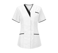 Camicie da Infermiera per Donne UK con Scollo a V, Maniche Corte, Bluse Lunghe con Tasche, Uniformi da Infermiera Leggere, Top a Tunica Estivi Casual, Vestiti da Lavoro a Maniche Corte, Taglie Forti