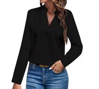 Camicie da lavoro casual da donna in flanella top camicette da donna elegante colletto a V camicia a maniche lunghe maglietta a maniche lunghe per le donne, Nero , L