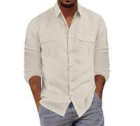 Camicie da lavoro da uomo in cotone a maniche lunghe, stile country, a quadri, senza pieghe, casual, con doppie tasche sul petto e scollo a V, camicia per attività all'aperto delicata sulla pelle per