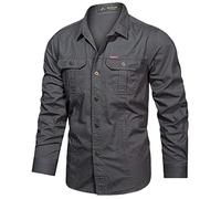 Camicie da lavoro semplici in cotone tinta unita da uomo - Camicie a maniche lunghe con bottoni, camicie da esterno, giacca a due tasche, camicie tattiche militari in tinta unita, top regular fit,