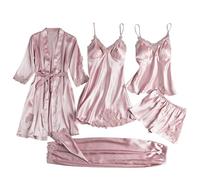 Camicie da notte da donna 2026 Il Set Cinque Pezzi E Homewear Caldo Di The Nightgown Girl Bingsi Pigiama Manica Corta Donne Pijamas, Colore: rosa., 4XL