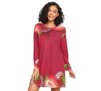 Camicie da notte da donna a maniche lunghe, accogliente girocollo abito da notte, camicie da notte da donna, fragola marmellata rossa, Confettura Di Fragole Rosso, XL