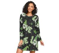 Camicie da notte da donna a maniche lunghe con lettere a scacchi, comoda camicia da notte per l'autunno, Scacchi Lettere Ortografia Amore, XL