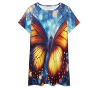 Camicie da Notte da Donna -Bellissima Farfalla Camicia da Notte Estiva A Maniche Corte E vestibilità Ampia Taglie Forti Abbigliamento da Casa Vintage. 3XL