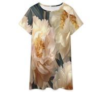 Camicie da Notte da Donna -Bellissima Peonia Camicia da Notte Estiva A Maniche Corte E vestibilità Ampia Taglie Forti Abbigliamento da Casa Vintage. L