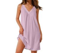 Camicie da notte da donna in cotone - Abito estivo morbido da notte tinta unita senza maniche con scollo a V vestibilità ampia comoda mini abiti leggeri canotta abito da notte Fahion pigiama semplice