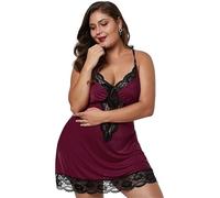 Camicie da Notte da Donna in Pizzo Sexy Pigiama Taglie Forti Pigiama a Collo Alto for la casa per Donna(Red,5XL)