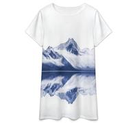 Camicie da Notte da Donna -Riflesso della Montagna Innevata Camicia da Notte Estiva da Donna A Maniche Corte Taglie S-3Xl Morbida E Comoda Ideale per Stare in Casa. M