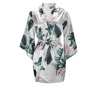 Camicie da Notte Donna - Abiti da in Kimono in Raso Accappatoio Corto in Damigella d'Onore Abiti da Notte per Feste di Nozze (White L)