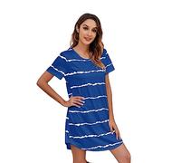 Camicie da Notte Donna Manica Corta Girocollo Pigiami Camici Comodo Semplice Morbido Pigiama Ampio Vestaglia Accappatoi per Casa Casual Spiaggia (Color : Blue, Size : 5XL)