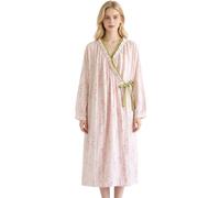 Camicie da notte e pigiami da donna con revers obliqui e stampa floreale | Vestaglia a portafoglio garza cotone Leggera maniche lunghe - Ideale per spa, sauna, relax o come accappatoio stile yukata