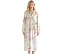 Camicie da notte e pigiami da donna con revers obliqui e stampa floreale | Vestaglia a portafoglio garza cotone Leggera maniche lunghe - Ideale per spa, sauna, relax o come accappatoio stile yukata