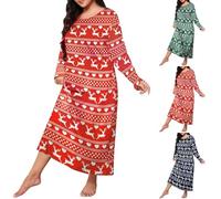 Camicie da notte natalizie da donna uk taglie forti, camicie da notte e camicie da notte da donna, casual a maniche lunghe, abbigliamento da notte comodo girocollo camicia da notte morbida