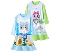 Camicie da notte per ragazze vestito da notte per bambini abito da notte unicorno 3-10 anni manica lunga, Blu+verde gufo, 7-8 Anni