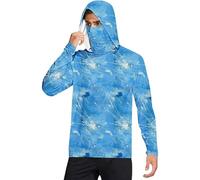 Camicie da sole con cappuccio da uomo con maschera, leggere, a maniche lunghe, da pesca, con protezione UPF 50, felpe con cappuccio rinfrescanti, magliette da trekking, Azzurro #3, L