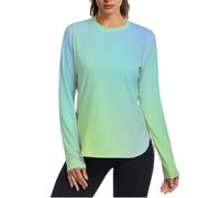 Camicie da sole da donna multicolore sfumate arte moderna UPF 50+ protezione UV ad asciugatura rapida traspirante a maniche lunghe eruzione cutanea, Arte Moderna Sfumata Multicolore, S