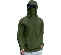 Camicie da sole da uomo a maniche lunghe con oltre 50 magliette da pesca con tasche a compressione, Verde scuro, XXL