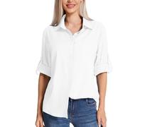 Camicie da trekking a maniche lunghe da donna con protezione solare leggera ad asciugatura rapida Safari Abbigliamento per viaggio Pesca Cargo Shirt, 5019# Bianco, S