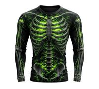 Camicie da uomo a girocollo per Halloween con scheletro verde fulmine