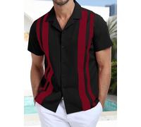 Camicie da uomo a maniche corte, a blocchi di colore, per la spiaggia, casual, con bottoni, S