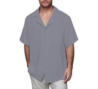 Camicie da uomo a maniche corte camicia hawaiana cubana guayabera t-shirt vestibilità ampia button down top business lavoro Blosues, grigio, 3XL