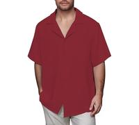 Camicie da uomo a maniche corte camicia hawaiana cubana guayabera t-shirt vestibilità ampia button down top business lavoro Blosues, Rosso, 3XL