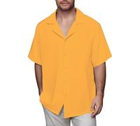 Camicie da uomo a maniche corte camicia hawaiana cubana guayabera t-shirt vestibilità ampia button down top business lavoro Blosues, Giallo, XL