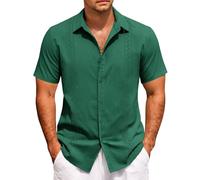 Camicie da uomo a maniche corte casual con bottoni camicia estiva per le vacanze estive t-shirt guayabera cubana top magliette leggere, Verde, L