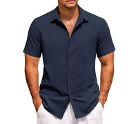 Camicie da uomo a maniche corte casual con bottoni camicia estiva per le vacanze estive t-shirt guayabera cubana top magliette leggere, Marina Militare, 5XL