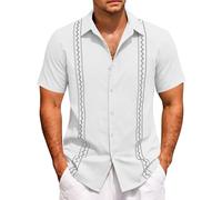 Camicie da uomo a maniche corte casual con bottoni Camicia estiva per le vacanze T-Shirt Cubana Guayabera Tops Magliette leggere, Bianco, S