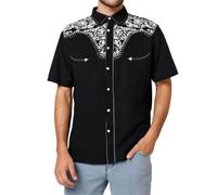 Camicie da uomo a maniche corte da cowboy camicia abbottonata t-shirt con stampa ricamata occidentale top estivo casual t-shirt, Z01-Argento, 5XL