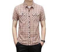 Camicie da uomo a maniche corte occidentali vestibilità regolare camicia da lavoro estiva con bottoni a quadri t-shirt due tasche, Rosso, L