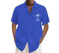 Camicie da uomo a maniche corte Top da uomo Button Down Camicia estiva Top Abiti per le vacanze Magliette grafiche con albero di cocco, Za11-blu, M