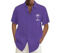 Camicie da uomo a maniche corte Top da uomo Button Down Camicia estiva Top Abiti per le vacanze Magliette grafiche con albero di cocco, Za11-viola, 4XL