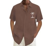 Camicie da uomo a maniche corte Top da uomo Button Down Camicia estiva Top Abiti per le vacanze Magliette grafiche con albero di cocco, Za11-marrone, 5XL