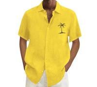 Camicie da uomo a maniche corte Top da uomo Button Down Camicia estiva Top Abiti per le vacanze Magliette grafiche con albero di cocco, Za11-giallo, L