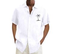 Camicie da uomo a maniche corte Top da uomo Button Down Camicia estiva Top Abiti per le vacanze Magliette grafiche con albero di cocco, Za11-bianco, L