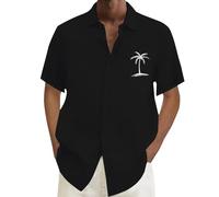 Camicie da uomo a maniche corte Top da uomo Button Down Camicia estiva Top Abiti per le vacanze Magliette grafiche con albero di cocco, Za11-nero, XXL